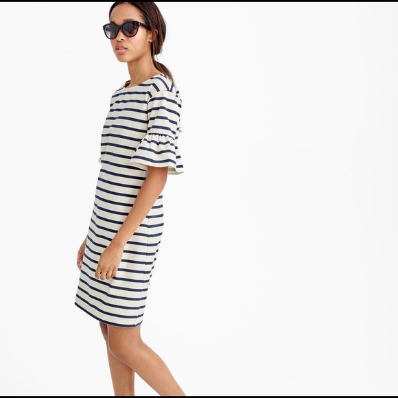 Grey and White Stripped J Crew Dress- Bell Sleeves - Picture 4 of 4